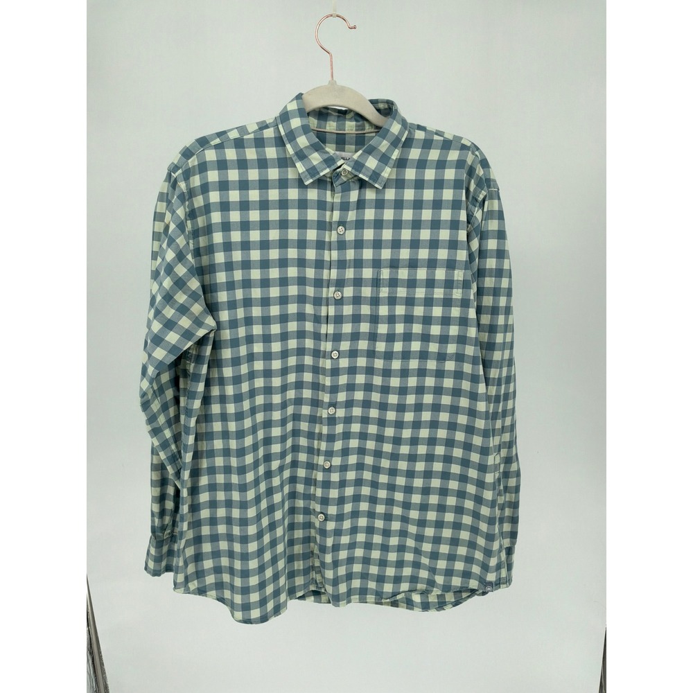 Peter Millar Men's L Blue Gingham Cotton Silk Blend Long Sleeve Button Down